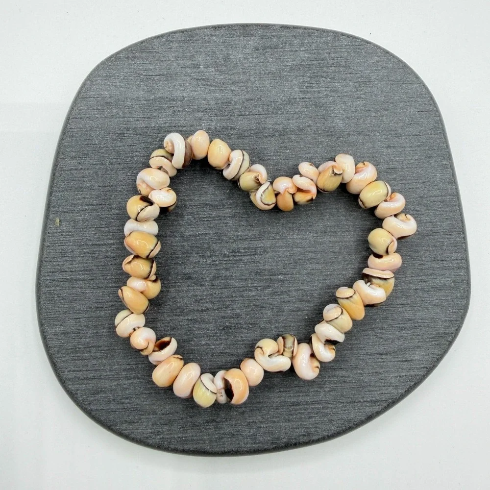 Natural Shell Chip Stretch Bracelet Peach Cream Brown Boho Coastal Beach Jewelry